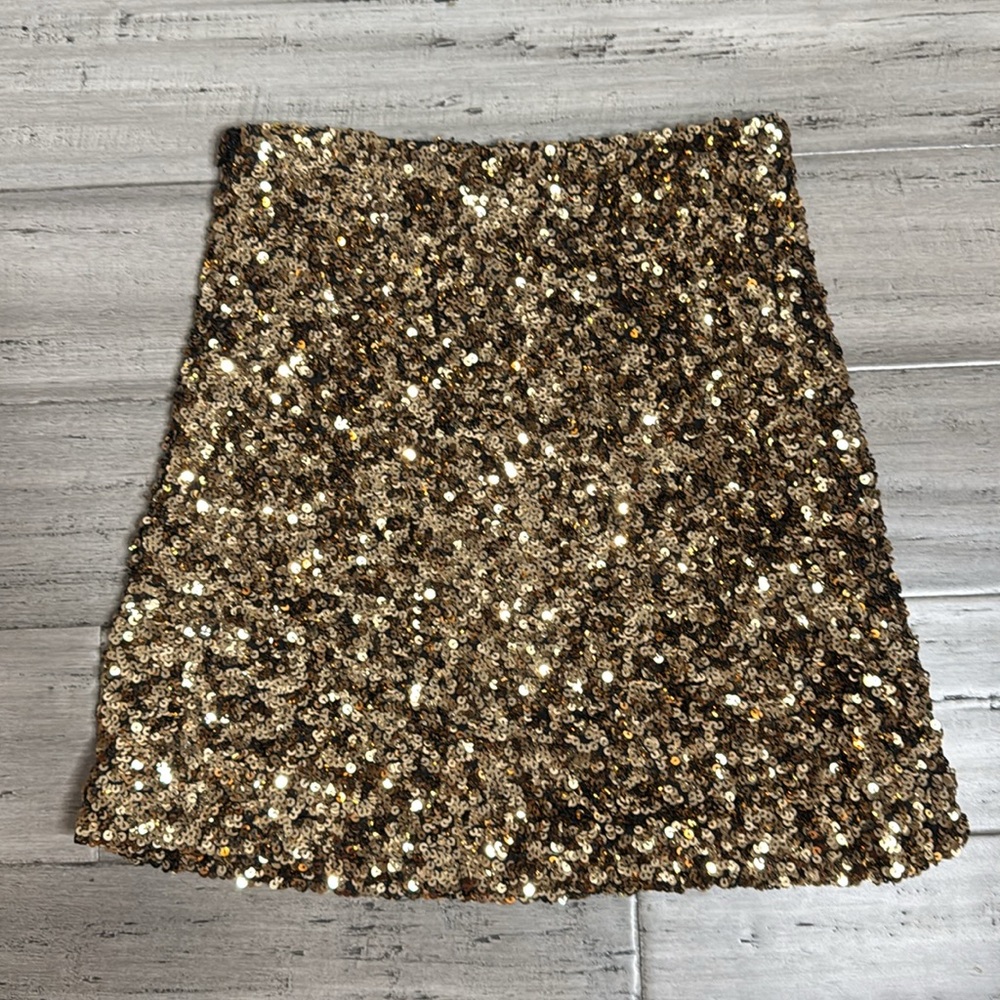 ZARA GOLD SEQUIN MINI SKIRT SPARKLY PARTY GLAM CLUB WEAR SIZE XS **NWT** - Picture 5 of 12